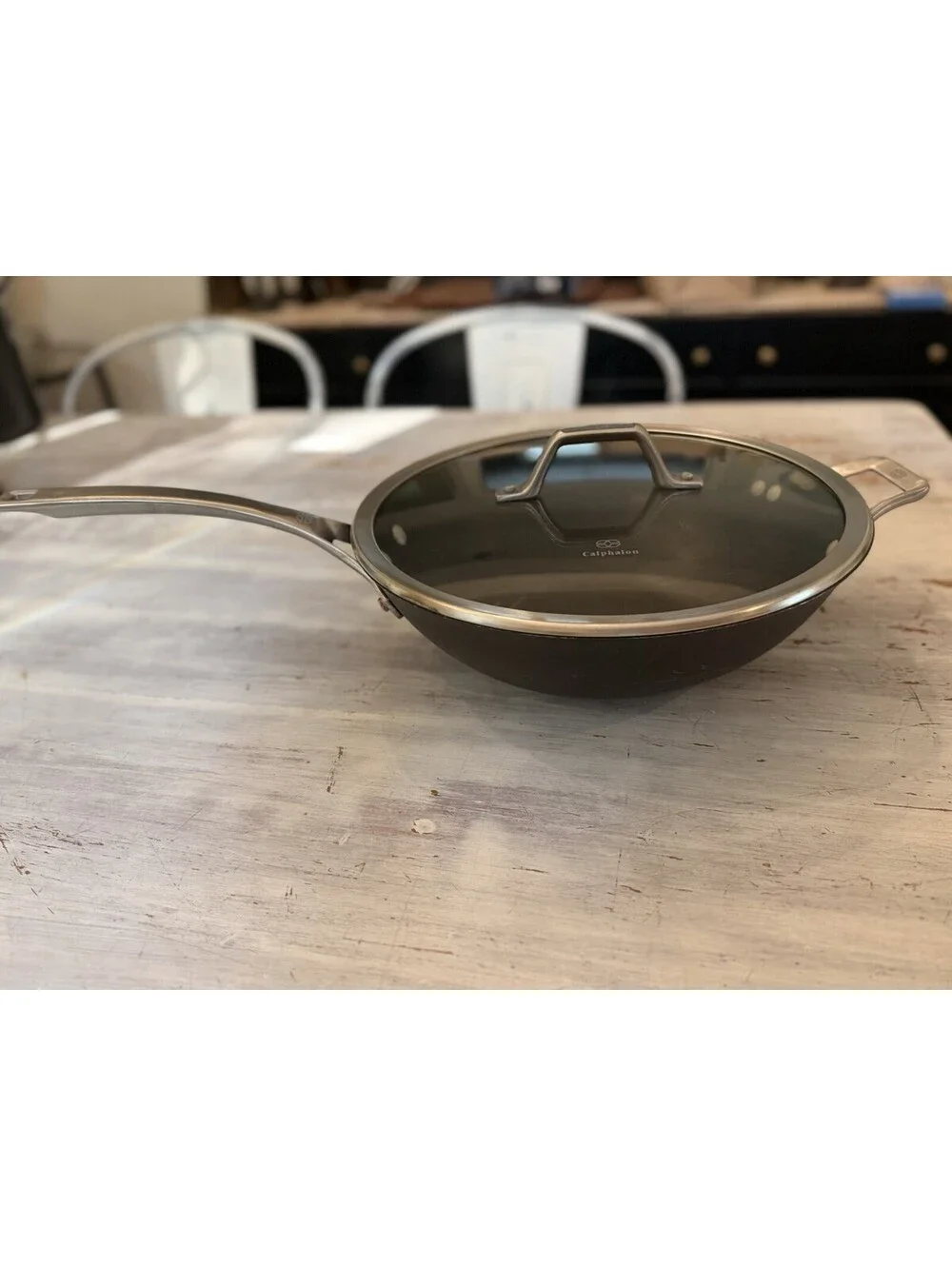 CALPHALON SIGNATURE Nonstick 12 Inch Flat Bottom Wok PAN + LID SET